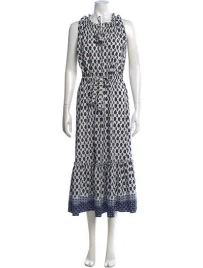 Pre-owned Misa Paisley Print Midi Length Dress In Blue