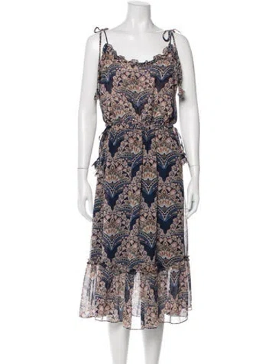 Pre-owned Misa Paisley Print Midi Length Dress In Blue/brown/neutrals
