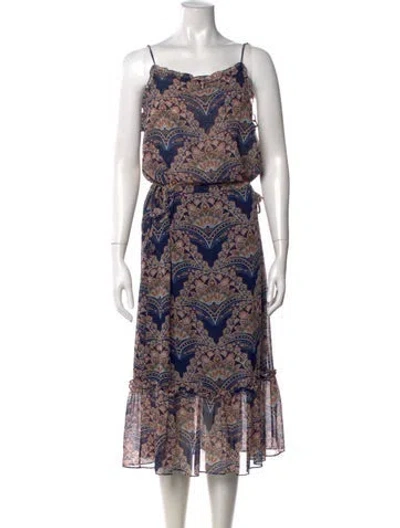 Pre-owned Misa Paisley Print Midi Length Dress In Blue/brown/neutrals