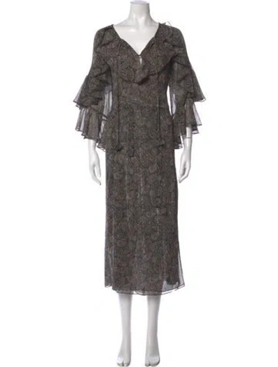 Pre-owned Misa Paisley Print Midi Length Dress In Gray