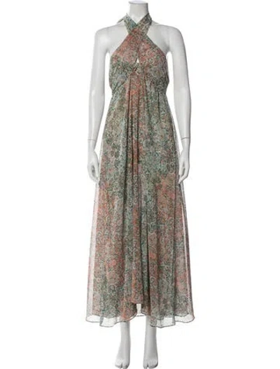 Pre-owned Misa Paisley Print Midi Length Dress In Green