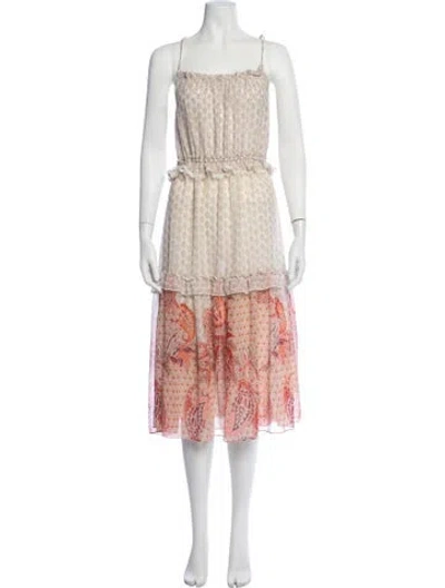 Pre-owned Misa Paisley Print Midi Length Dress In Neutrals/pink