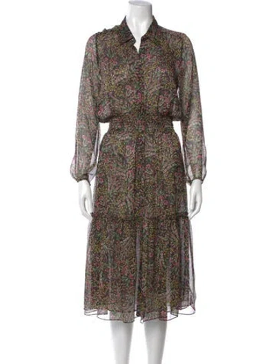 Pre-owned Misa Paisley Print Midi Length Dress W/ Tags In Black