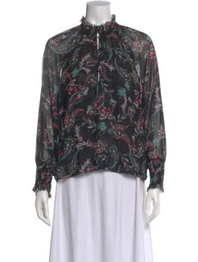 Pre-owned Misa Paisley Print Mock Neck Blouse In Multi