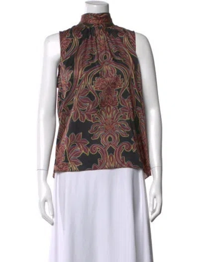 Pre-owned Misa Paisley Print Mock Neck Blouse In Multicolor