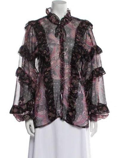 Pre-owned Misa Paisley Print Mock Neck Blouse W/ Tags In Black