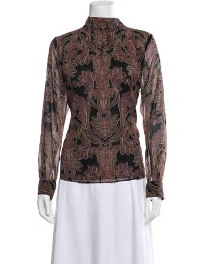 Pre-owned Misa Paisley Print Mock Neck Blouse W/ Tags In Brown