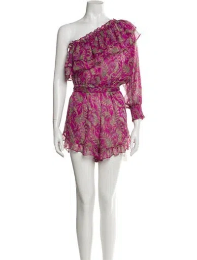 Pre-owned Misa Paisley Print One-shoulder Romper In Pink