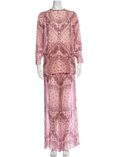 Pre-owned Misa Paisley Print Pant Set In Pink