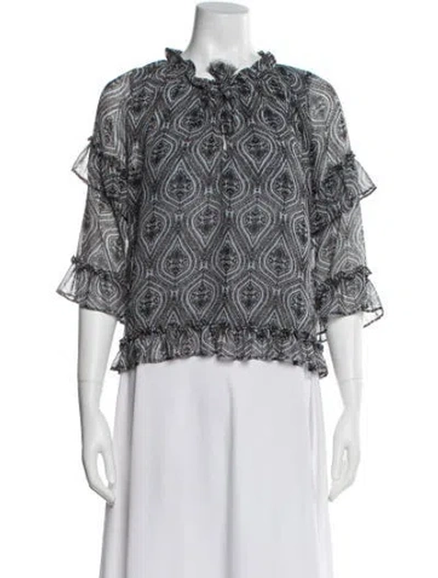 Pre-owned Misa Paisley Print Tie Neck Blouse In Blue