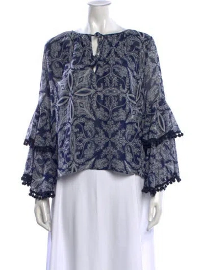 Pre-owned Misa Paisley Print Tie Neck Blouse In Blue