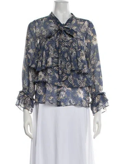 Pre-owned Misa Paisley Print Tie Neck Blouse In Blue