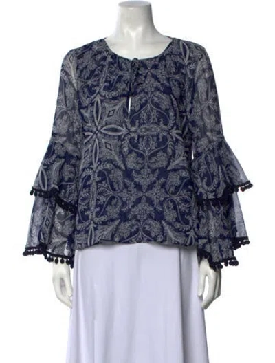 Pre-owned Misa Paisley Print Tie Neck Blouse In Blue