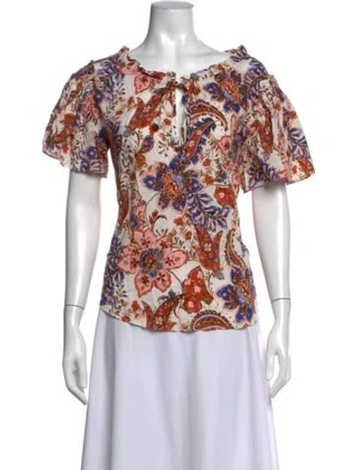 Pre-owned Misa Paisley Print Tie Neck Blouse In Green