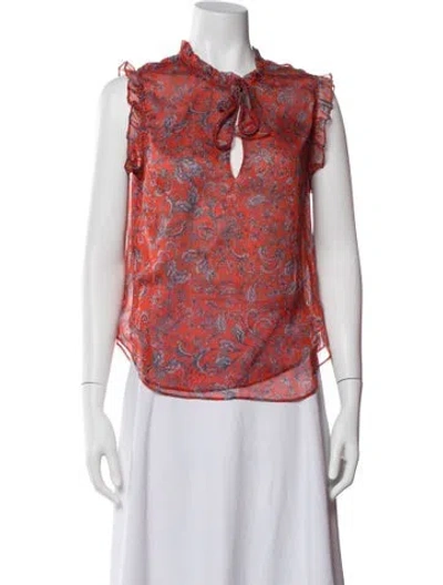 Pre-owned Misa Paisley Print Tie Neck Blouse In Orange