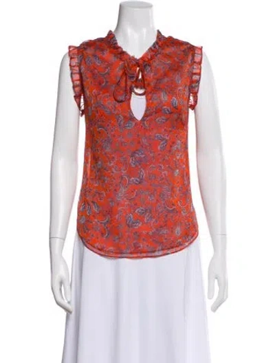 Pre-owned Misa Paisley Print Tie Neck Blouse In Orange