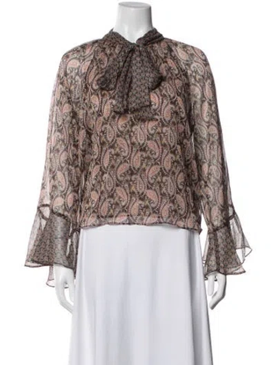 Pre-owned Misa Paisley Print Tie Neck Blouse In Pink