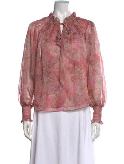 Pre-owned Misa Paisley Print Tie Neck Blouse In Pink