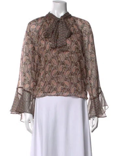 Pre-owned Misa Paisley Print Tie Neck Blouse W/ Tags In Pink