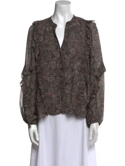 Pre-owned Misa Paisley Print V-neck Blouse In Black