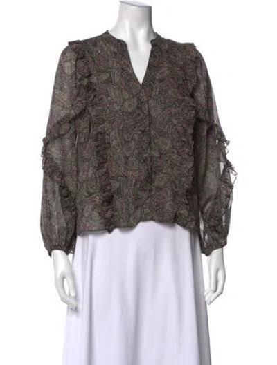 Pre-owned Misa Paisley Print V-neck Blouse In Black