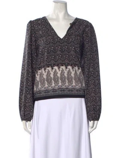 Pre-owned Misa Paisley Print V-neck Blouse In Black