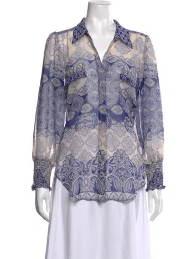 Pre-owned Misa Paisley Print V-neck Blouse In Blue