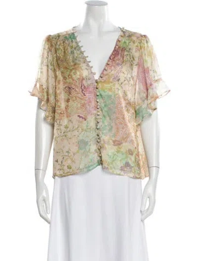 Pre-owned Misa Paisley Print V-neck Blouse In Neutral