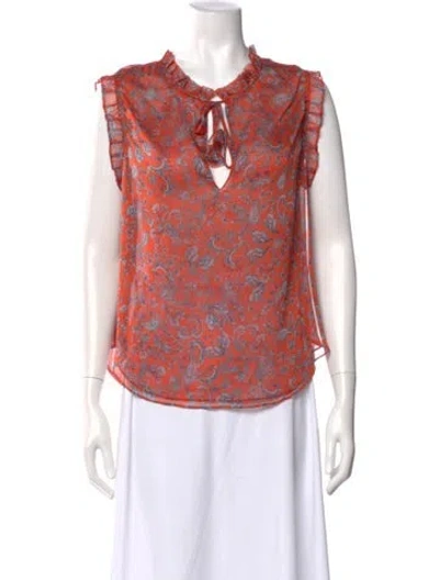 Pre-owned Misa Paisley Print V-neck Blouse In Orange