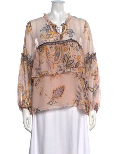 Pre-owned Misa Paisley Print V-neck Blouse In Pink