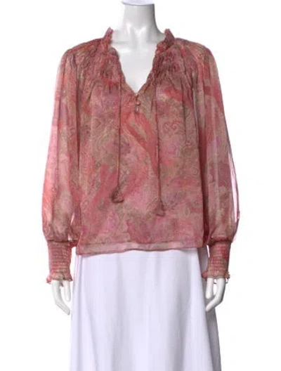 Pre-owned Misa Paisley Print V-neck Blouse In Pink