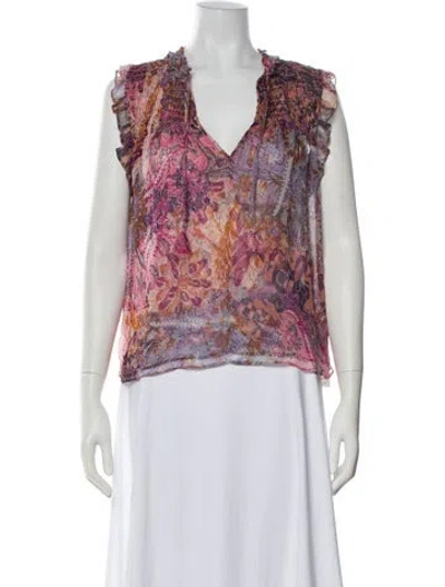 Pre-owned Misa Paisley Print V-neck Blouse In Purple