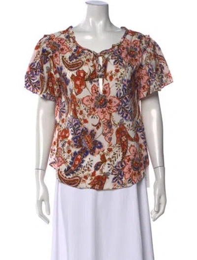 Pre-owned Misa Paisley Print V-neck Blouse In Red