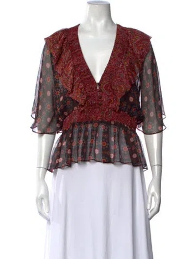 Pre-owned Misa Paisley Print V-neck Blouse In Red