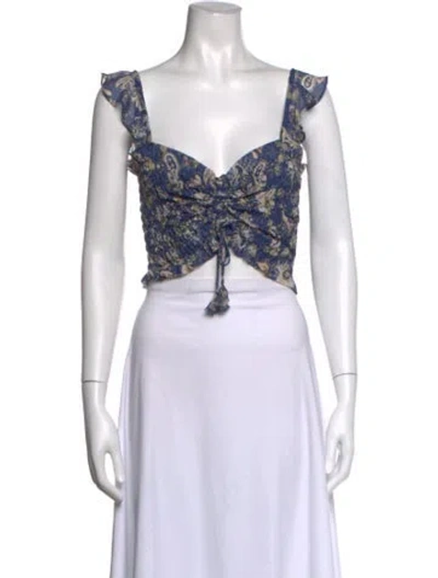 Pre-owned Misa Paisley Print V-neck Crop Top In Blue
