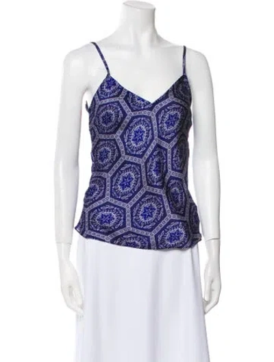 Pre-owned Misa Paisley Print V-neck Top In Blue