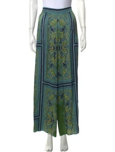 Pre-owned Misa Paisley Print Wide Leg Pants In Green