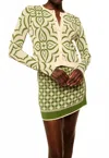 Misa Pansy Knit Cardigan In Green Mosaic Tile Print In Multi