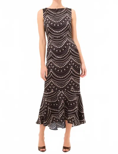 Misa Patricia Stranded Pearls Satin Dress In Black In Brown