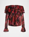 Misa Patsy Floral Chiffon Off-shoulder Top In Multi