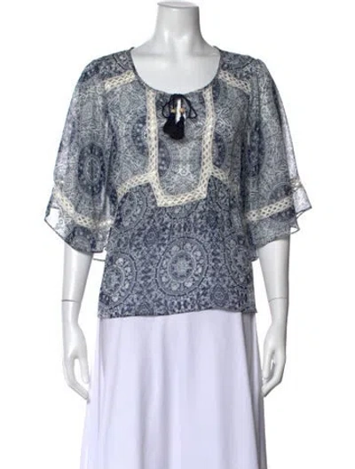 Pre-owned Misa Patterned Crew Neck Blouse In Blue