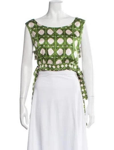 Pre-owned Misa Patterned Crew Neck Blouse In Green