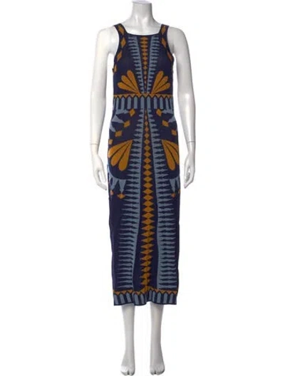 Pre-owned Misa Patterned Long Dress In Blue
