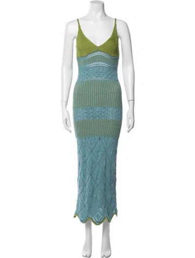 Pre-owned Misa Patterned Long Dress In Blue