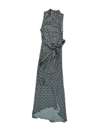 Pre-owned Misa Patterned Long Dress In Blue