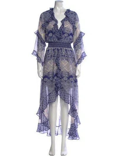 Pre-owned Misa Patterned Long Dress In Blue/neutrals