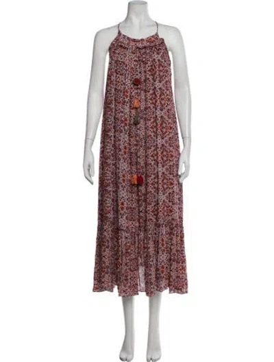 Pre-owned Misa Patterned Long Dress In Burgundy