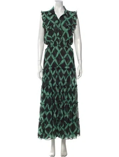 Pre-owned Misa Patterned Long Dress In Green