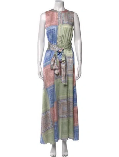 Pre-owned Misa Patterned Long Dress In Multicolor
