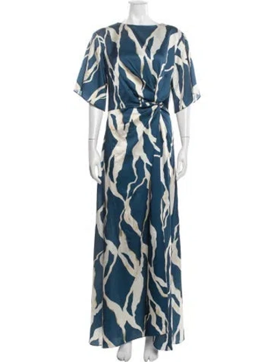 Pre-owned Misa Patterned Long Dress W/ Tags In Blue